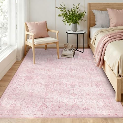 Rugxara Pink 4x6 Area Rug Washable Rug for Bedroom Nursery Girls Room by Rugxara