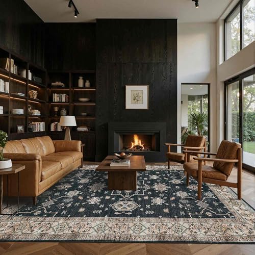 Rugxara Black 8x10 Area Rugs for Living Room Bedroom Large Washable Rug by Rugxara