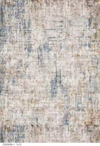 Washable 7x10 Area Rug for Living Room– Soft Non-Slip Carpet for Bedroom Dining Room,Modern Neutral Abstract Low Pile Stain-Resistant (Blue Brown) by ZHXXUJ