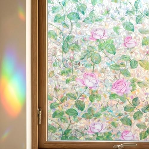 Pink Rose Stained Glass Rainbow Window Film Static Cling Tint 35x78.7in by Mikomer