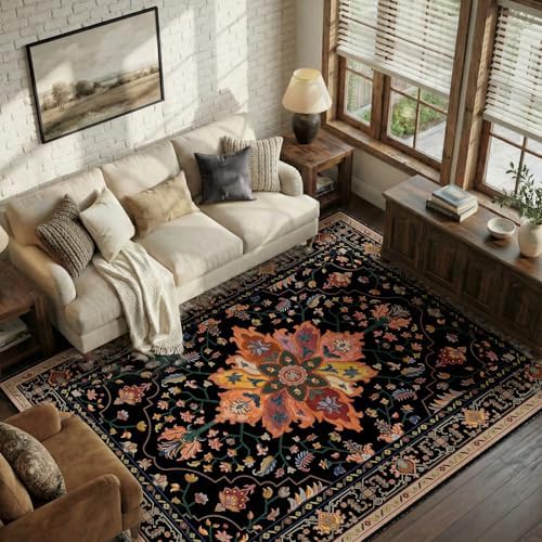 RELEANY Washable Area Rug, 6'x9', Black/Colorful - Image 4