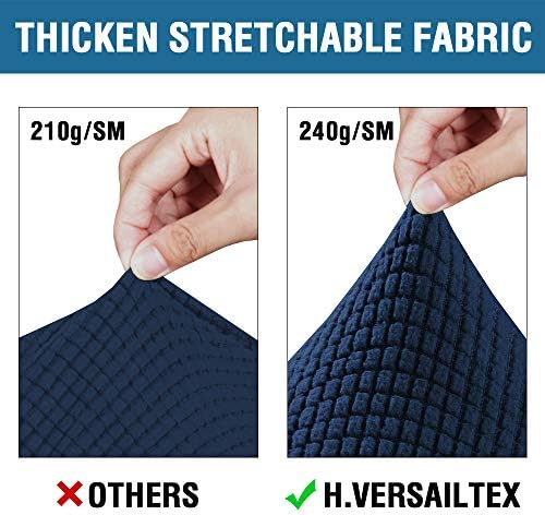 H.VERSAILTEX 3 Piece Stretch Sofa Covers for 2 Cushion Sofa Couch Covers for Living Room Sofa Slipcovers (Base Cover Plus 2 Seat Cushion Covers) Thicker Jacquard Fabric(Large Sofa, Navy) - Image 3