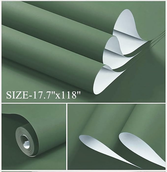 Dimoon 787''x17.7'' Green Peel and Stick Wallpaper Contact Paper Modern Self Adhesive Wall Paper Removable Renter Friendly Textured Solid Color Shelf Cabinet Vinyl Roll (787''x17.7'',Dark Green) - Image 2