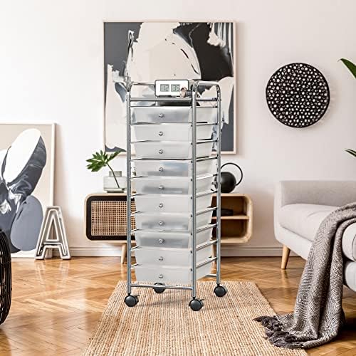 Simple Houseware 10 Drawers Rolling Utility Cart Organizer, Chrome - Image 3