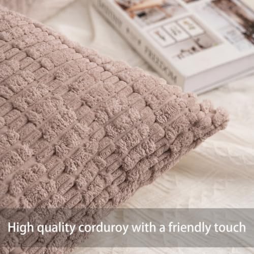 Pack of 2 Corduroy Decorative Throw Pillow Covers 12x24 Inch, Light Brown - Image 2