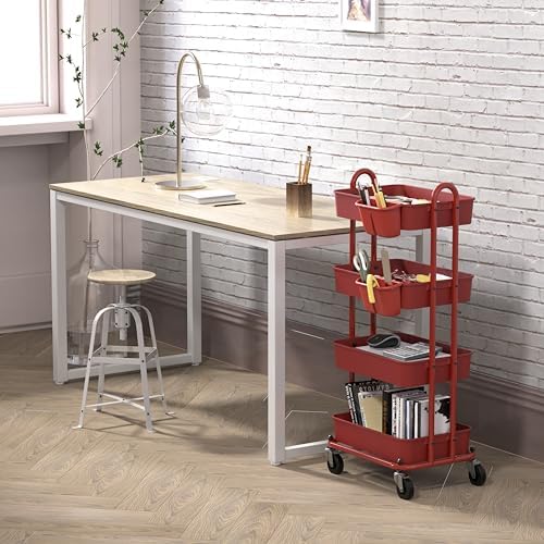 Simple Houseware 4-Tier Rolling Utility Cart with Hanging Bucket, Red - Image 3