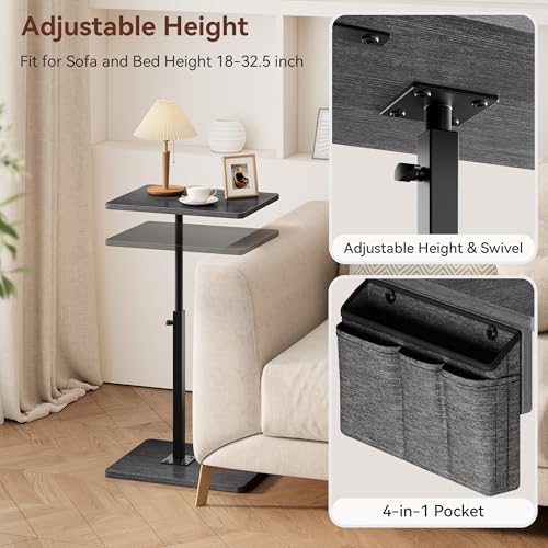 Vagusicc Sofa Armrest Tray Table for Couch, 360° Swivel Height Adjustable TV Tray Table for Small Spaces, Snack Side Table for Couch, Bed, Chair, C Shaped End Side Table for Eating, Reading, Laptop - Image 5