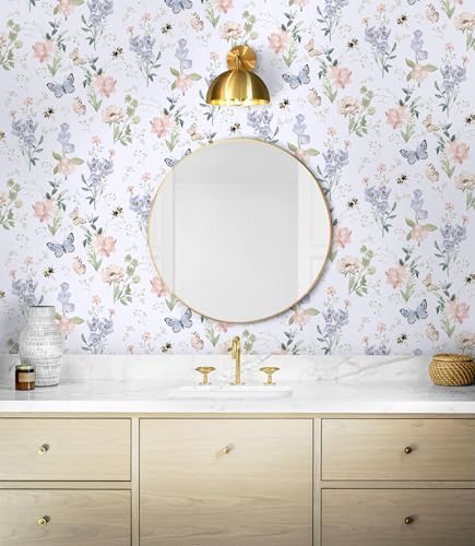 Vinjiasin 17.3"x 393.7" Wallpaper Peel and Stick Colorful Floral Contact Paper Flower Leaf Butterfly Wall Paper for Bedroom Bathroom Self Adhesive Removable - Image 7