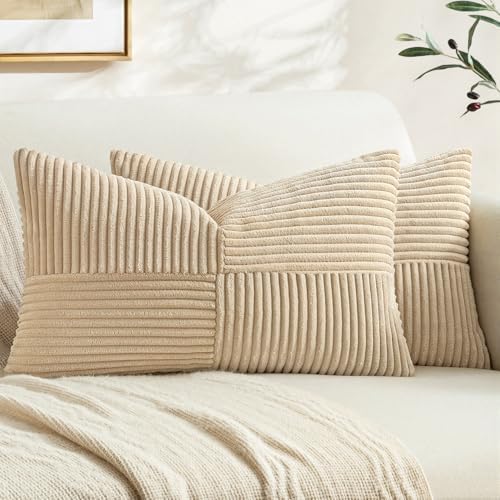 MIULEE Natural Beige Decorative Lumbar Throw Pillow Covers 12x20 in 2 Pack by MIULEE