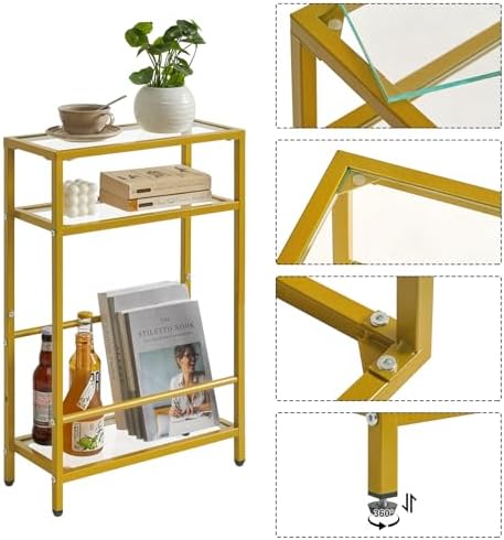 IBUYKE Narrow Glass Side Table with Magazine Rack,Gold UTMZ002G - Image 7
