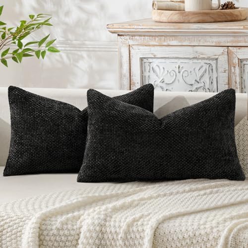 MIULEE Decorative Lumbar Throw Pillow Covers 12x20 Inch Black 2 Pack by MIULEE