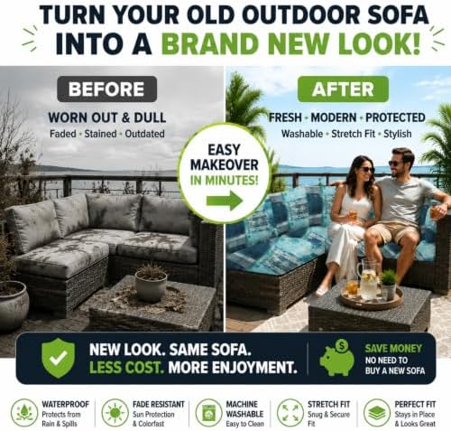 8 Pcs Outdoor Cushion Covers, Patio Sofa Cushion Covers Replacement - Image 3