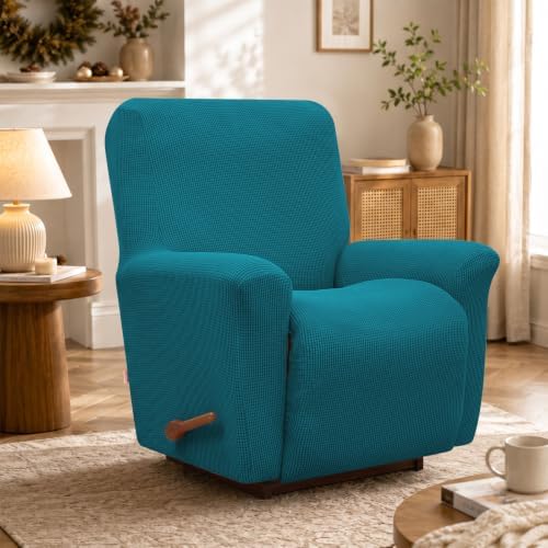 KEKUOU Recliner Chair Covers, 1-Piece Lazy Boy Recliner Covers,Peacock Blue - Image 6
