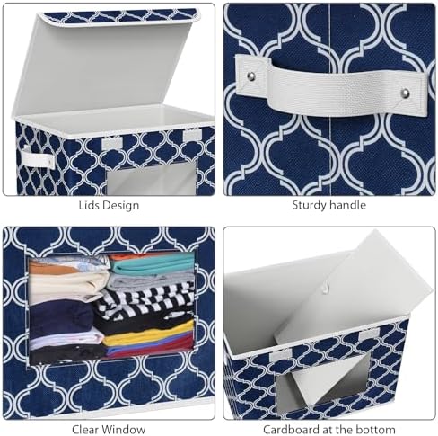 Univivi Fabric Foldable Storage Boxes with Lids, 4 Pack, Blue Lantern - Image 4