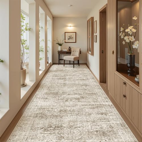 Soalmost Washable 4x10 Hallway Runner Rug Non-Slip Kitchen Entry Rugs Brown - Image 2