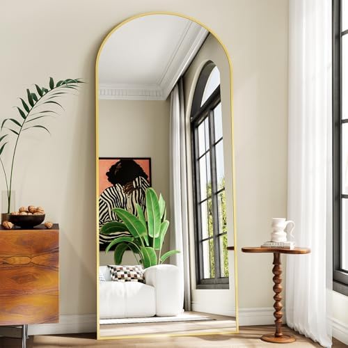 Large Full Length Mirror, 30"x71" Arched Floor Mirror Full Length with Stand, Room Decor Big Full Body Mirror with HD Tempered Glass Aluminum Frame for Bedroom Living Room,Gold by WISSMILESHOME