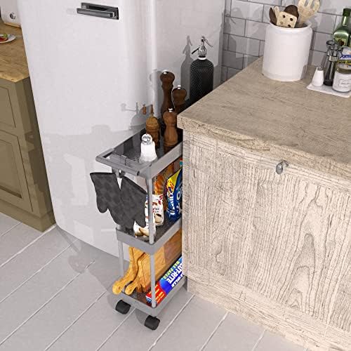 Simple Houseware 3-Tier Slim Rolling Cart w/Handle 5.5" Wx27.5 H, Gray - Image 5