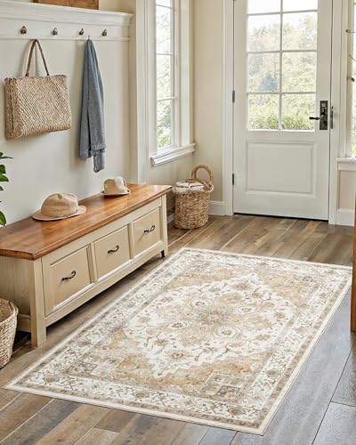 AMADA HOMEFURNISHING 3x5 Washable Area Rug, Low-Profile Entryway Rug with Non-Slip Backing & Durable Edge Binding, Vintage Rugs for Bedroom, Entryway & Kitchen by AMADAHOMEFURNISHING