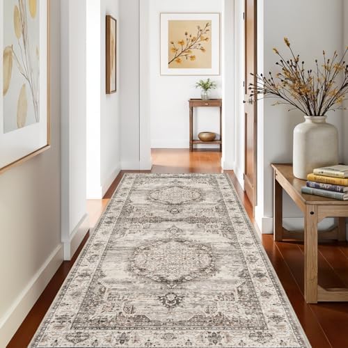 Washable Hallway Runner Rugs 4x8: Soft Ultra Thin Low Pile Carpet Machine Washable Indoor Lightweight Rug Runner Anti Slip Backing Rugs for Living Room Bedroom Kitchen 4'x8' Beige - Image 3