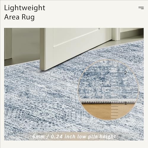 Soalmost 5x7 Area Rugs Blue Low Pile Washable Trendy Faded Style Rug - Image 6