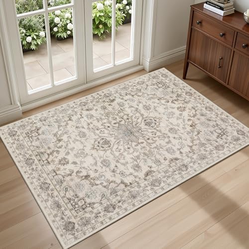 2x3 Area Rugs Living Room: Washable Rug for Bedroom Brown Beige by EXPEDIX