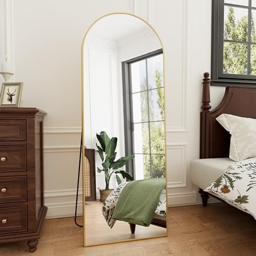 Rowjut 64"x21"Floor Mirror Arched Full Length Mirros, Mirror Floor Length Standing Hanging or Leaning/Large Full Body/Wall Mirror for Bedroom, Living Room, Aluminum Frame, Gold - Image 2
