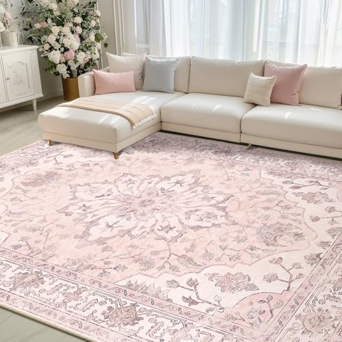 RELEANY Washable Area Rug, 8'x10', Pink - Image 2