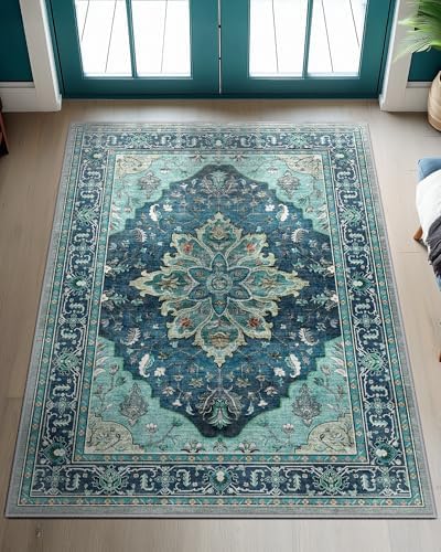 RELEANY Washable Area Rug, 3'x4', Teal by RELEANY