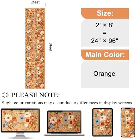 DUKINO 2x8 Washable Runner Rug, Floral Non Slip Kitchen Runner Rug, Orange - Image 2