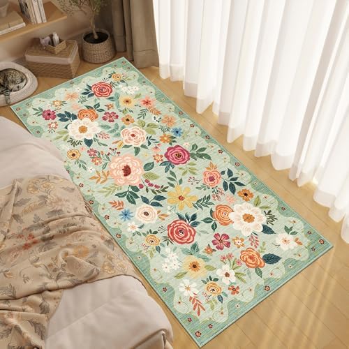 DUKINO 3x6 Runner Rug, Non Slip Floral Washable Rug for Kitchen, Green - Image 3