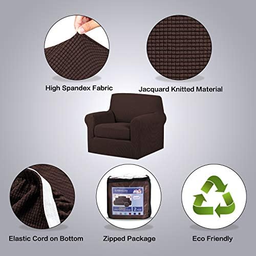 H.VERSAILTEX 2-Pieces Chair Cover Slipcover Furniture Protector Armchair Cover Couch Covers Fit Chair Width Up to 47 Inch, Jacquard Spandex Slipcover Skid Resistance (Chair, Brown) - Image 4