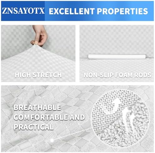 ZNSAYOTX 1 Piece Jacquard Couch Covers for 2 Cushion Couch High Stretch Loveseat Slipcover for Pets Dogs Anti Slip Love Seat Sofa Slipcover Furniture Protector (Medium, White) - Image 4