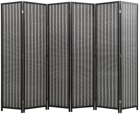 FDW Bamboo Room Divider Folding Privacy Screen 6 Panel 70 Inches High 17 Inches Wide Room Divider for Bedroom Office Study,Coal Black by FDW