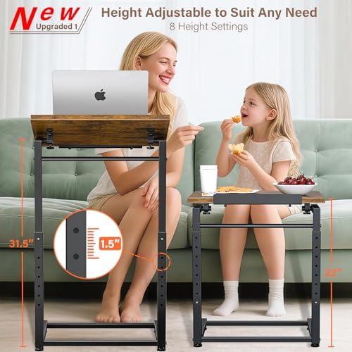 Tv Tray Table, 8-Level Adjustable Height Couch Side Table，90° Tilt Angle Adjustments C-Shaped End Table, with Phone & Tablet Slot Sofa Computer Desk for Couch, Sofa, Bed, Chair, Living Room (Brown) - Image 3