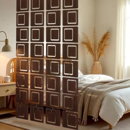 Thyle 4 Strings Mid Century Modern Room Decor Divider Brown Hanging Decorative Screen Retro Geometric Decorative Hanging Panels for Living &Dining Room, Bedroom and Office Partition - Image 4