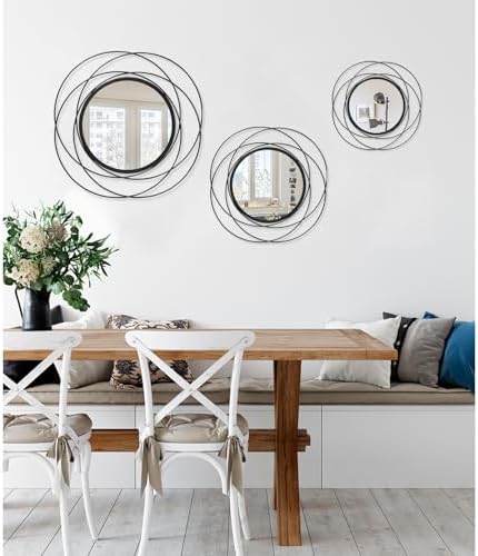 Black Circle Mirror Wall Decorative Metal Mirror Art Small Round Wall-Mounted Mirror Home Wall Decor for Bedroom Living Room Bathroom Entryway 16” x 16” - Image 6