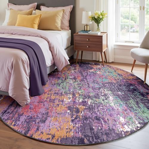 RELEANY Washable Round 8ft Area Rug for Living Room Purple Multi by RELEANY