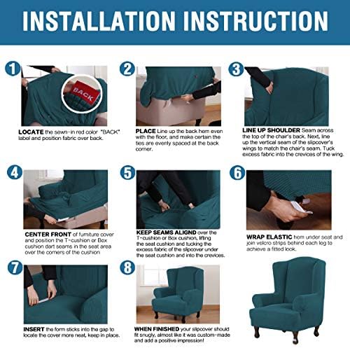 H.VERSAILTEX Wing Chair Slipcover Chair Covers for Wingback Chairs Wingback Chair Covers Slipcovers 1 Piece Stretch Sofa Cover Furniture Protector Soft Spandex Jacquard Checked Pattern, Deep Teal - Image 6