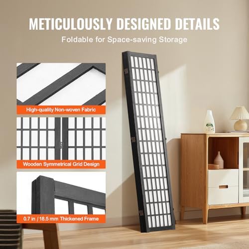 VEVOR Room Divider, 4 Panel Japanese Room Divider, Wood Folding Privacy Screen Indoor, Japanese Partition Dividers Portable Decoration Screens, for Room Separation Home Office Restaurant & Bedroom - Image 6