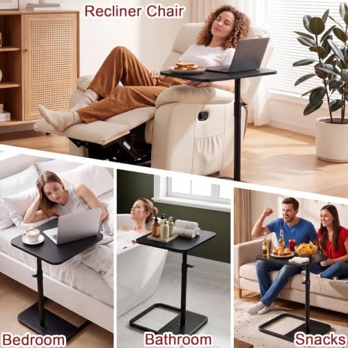 GOYLSER Large C Shaped Tv Trays Living Room End Table End Stand, Black Minimalist Wooden c Table for Sofa, Height Adjustable Tv Tray Tables Swivel Side Table for Dinner Eating - Image 4