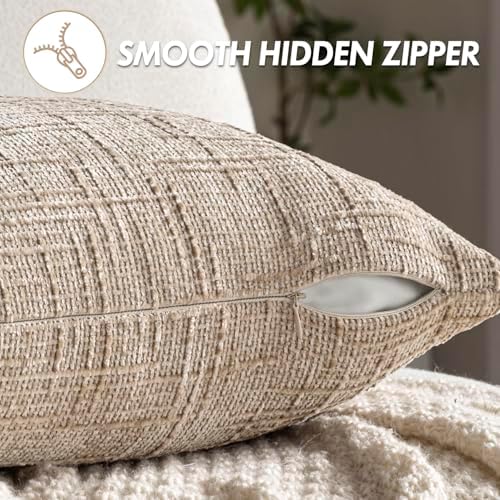 MIULEE Chenille Textured Lumbar Throw Pillow Covers Oatmeal 12x20 Set of 2 - Image 6