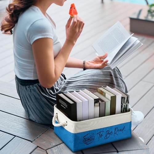 Marsui 1 Pcs TBR Basket Book Storage Bin Bookish Gifts, White Blue - Image 6