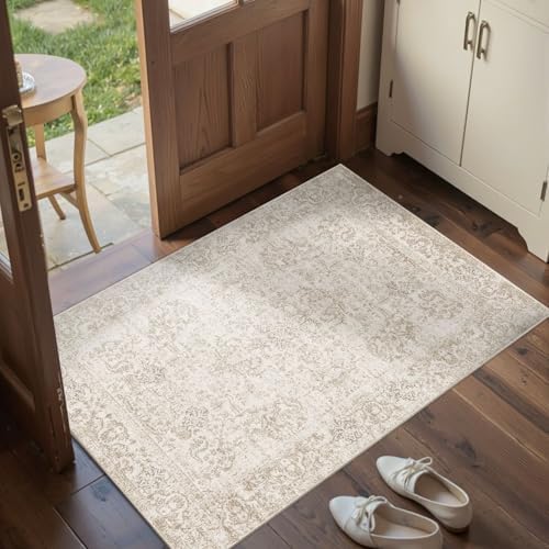 2x3 Neutral Washable Entryway Rug,Small Door Mat for Bathroom Kitchen by Rugxara