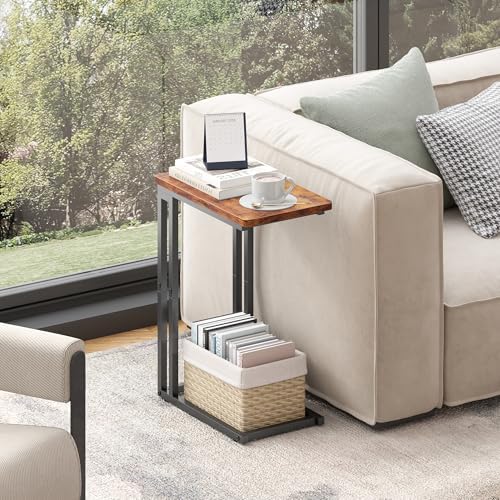 Yusong C Shaped End Table - Slide Under Sofa Couch Bed, Small Table for Small Spaces, Skinny Overbed, Coffee Drink Snack Table for Living Room, Rustic Brown - Image 7