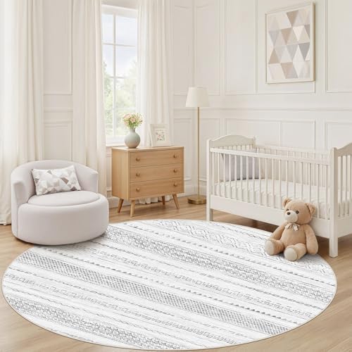 Nakagishi Area Rug Living Room Rugs: 4X4 Machine Washable Boho Large Neutral Farmhouse Stain Resistant Moroccan Indoor Floor Carpet for Bedroom Nursery Dorm Dining Room Home-Color Gray - Image 6