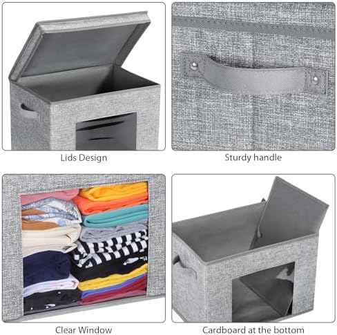 Univivi Fabric Foldable Storage Boxes Large Storage Bins with Lids [4-Pack] Collapsible Storage Cubes, Closet Organizers and Storage Cubes for Home, Bedroom, Closet (Grey, 17“ x 12” x 12") - Image 4
