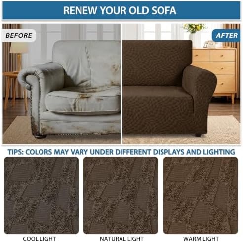 ZNSAYOTX 1 Piece Stretch Loveseat Covers for 2 Cushion Couch (55"-71"), New Plaid Couch Cover with Non-Slip Buckle for Dog Pets, Soft Cozy Washable Sofa Slipcover Form Fit Protector, Coffee - Image 5
