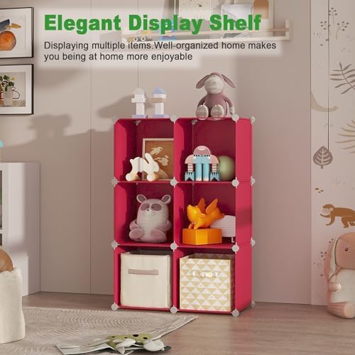 C&AHOME 6-Cube Storage Organizer Cube Shelf Closet Storage Bookcase, Red - Image 5