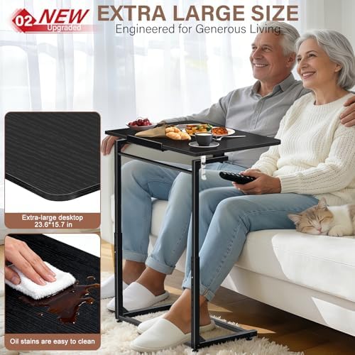 Extra Large TV Tray Table Set of 2, Heavy Duty C-Shaped Laptop Desk with 8-Level Height & 90° Tilt, Folding Overbed End Table for Couch and Bed, Black Finish with Phone/Tablet Slot for Small Spaces - Image 3