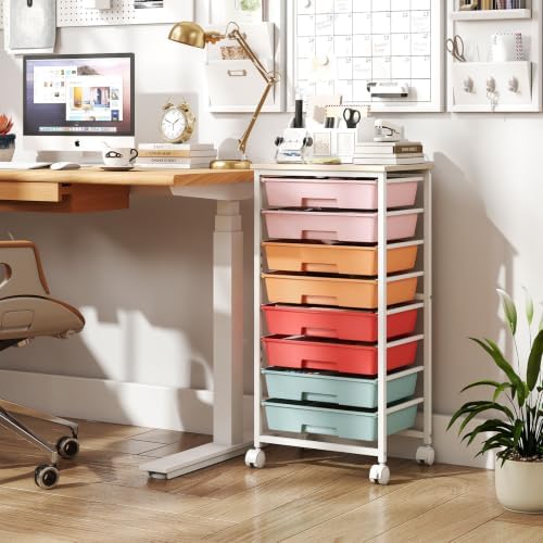 Giantex 8 Drawers Rolling Cart with Wheels, Wood Top, Sturdy Frame - Image 2
